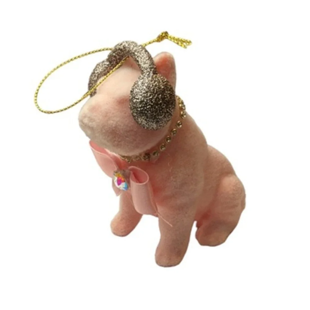 French‎ Bulldog Ornament Christmas  Pink Gold Headphones